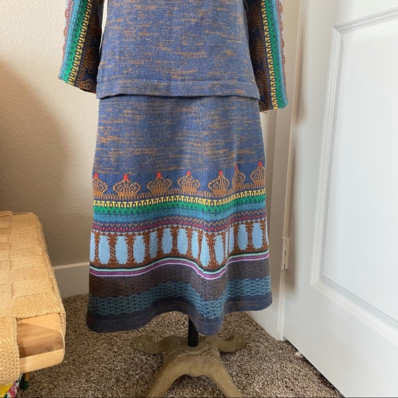 Vintage melansedress sweater skirt set blue brown crown - Picture 2 of 13